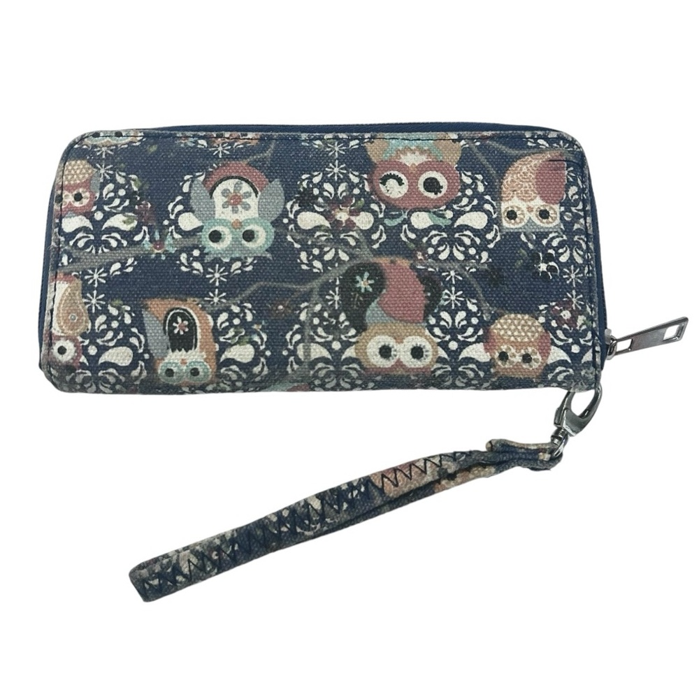Vintage Women’s Blue Wallet With Owl Print
